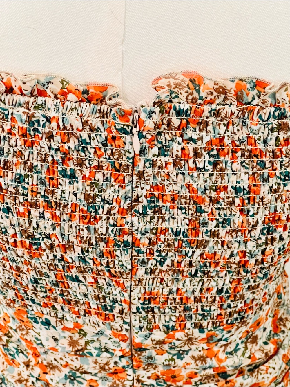 Astr Orange Floral Ruched Puff-Sleeve Mini Dress Cottagecore M - Picture 7 of 10